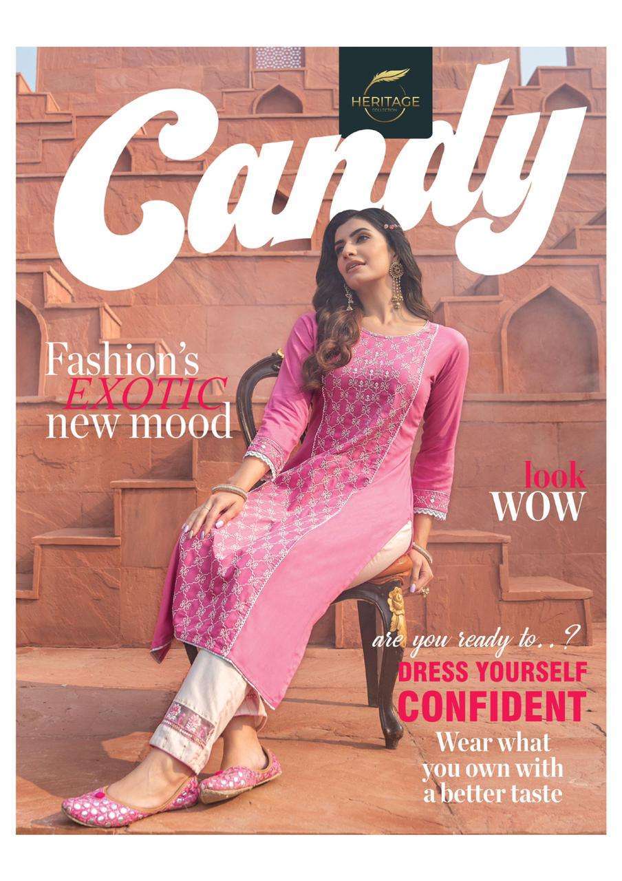 heritage candy series 101-106 rayon cotton flex print kurti 