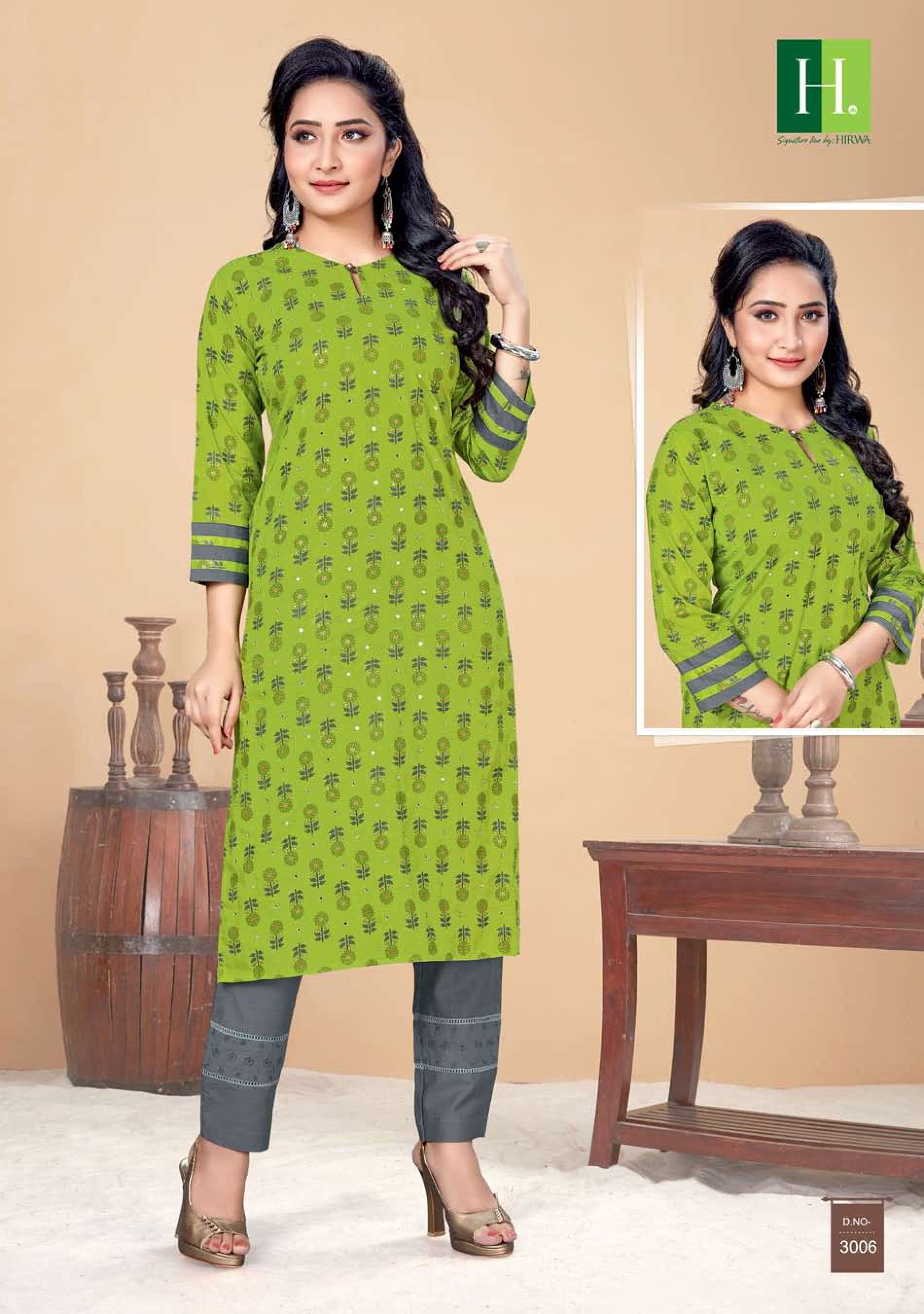 hirwa Indi Chic series 3001-3006 cotton cambric kurti 