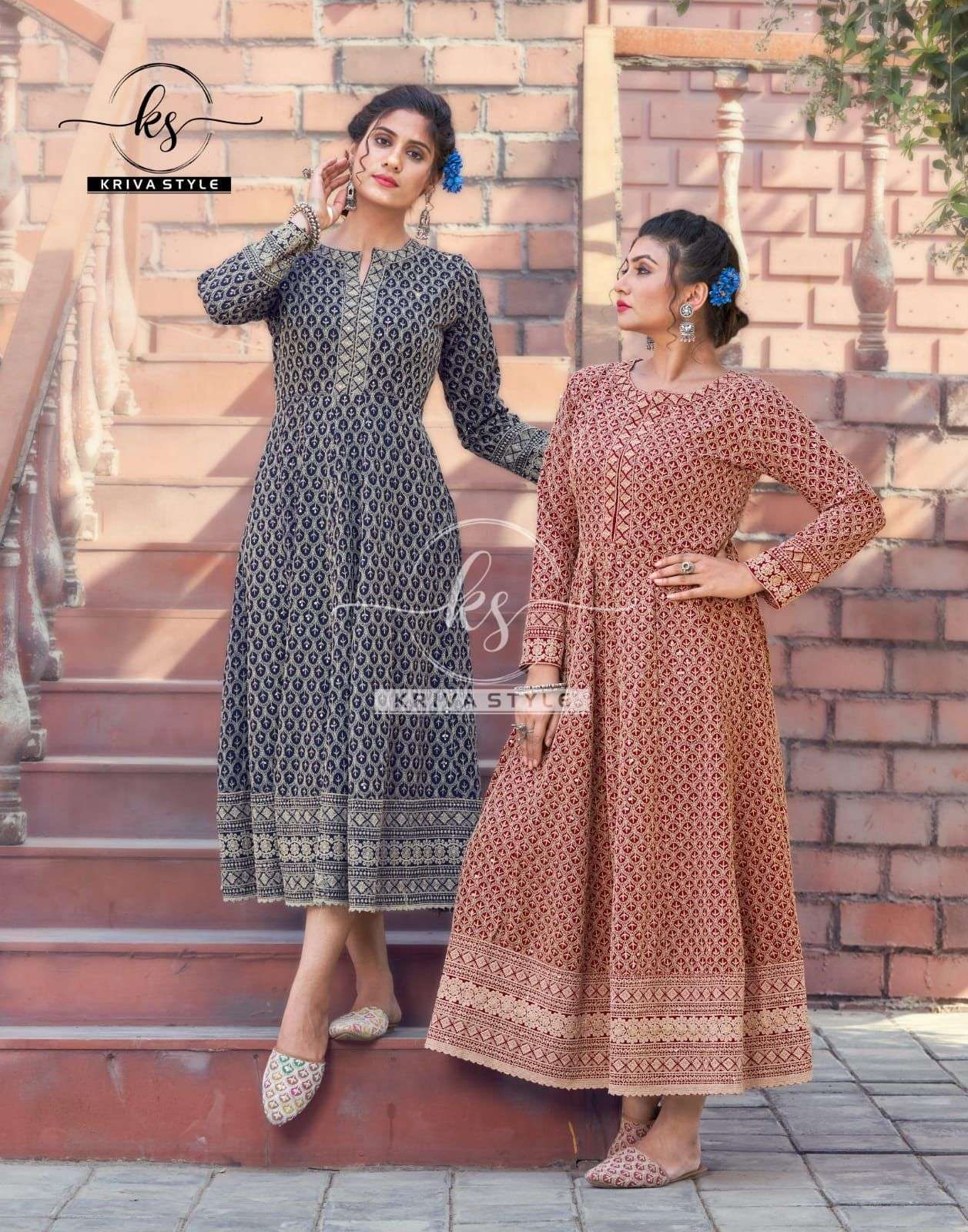 kriva style aaina series 1001-1005 heavy rayon chiku work kurti 