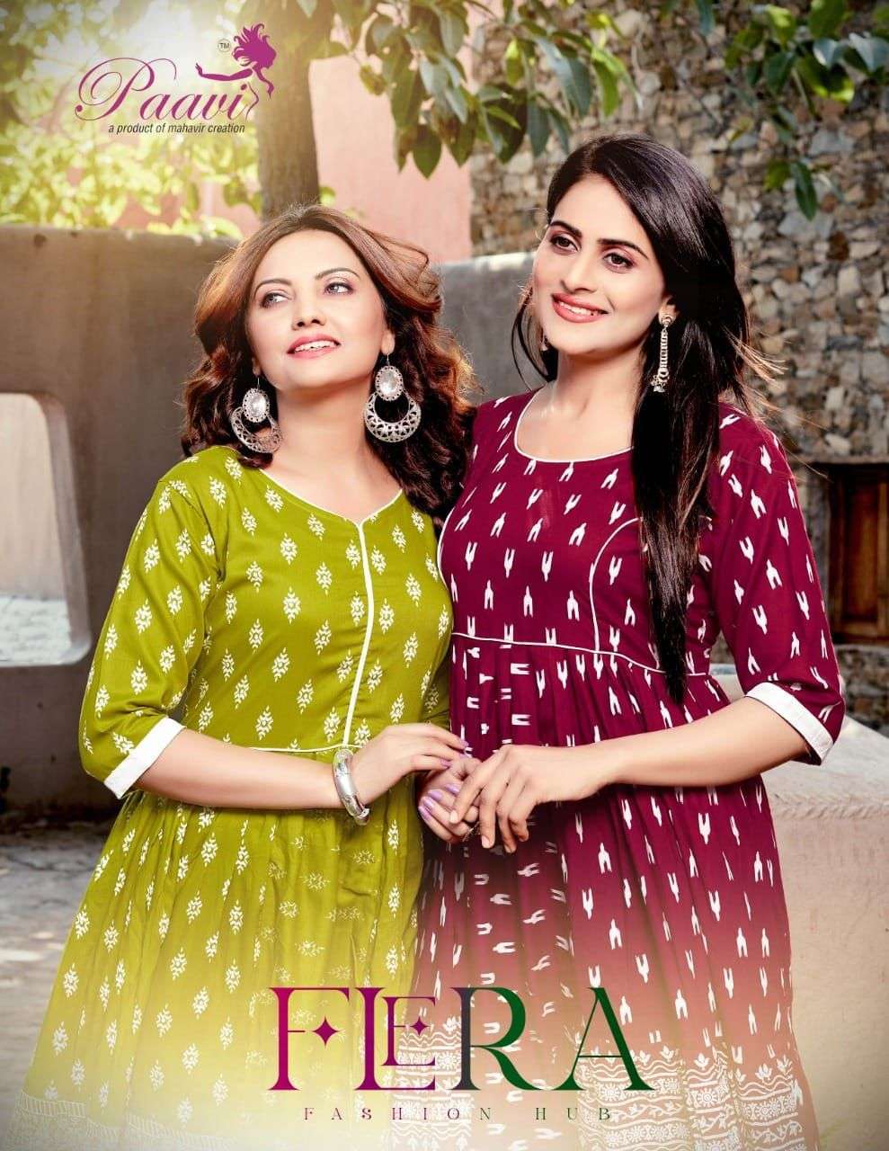 paavi flera series 1001-1008 rayon white print kurti 