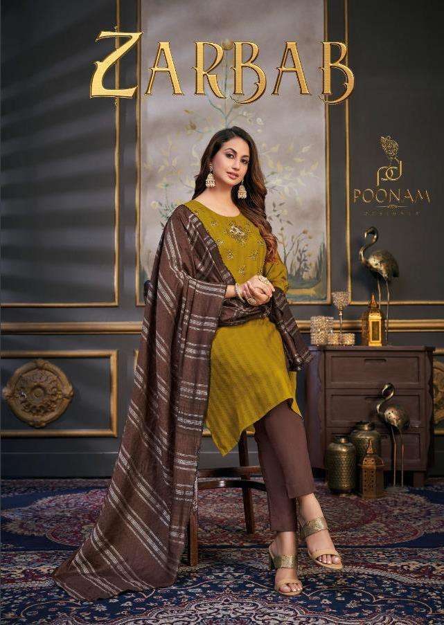 Poonam designer zarbab series 10001-10006 pure rayon readymade suit 