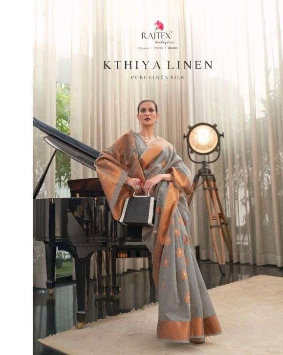 RAJTEX KTHIYA LINEN DESIGNER PURE LINEN WEAVING SAREE 