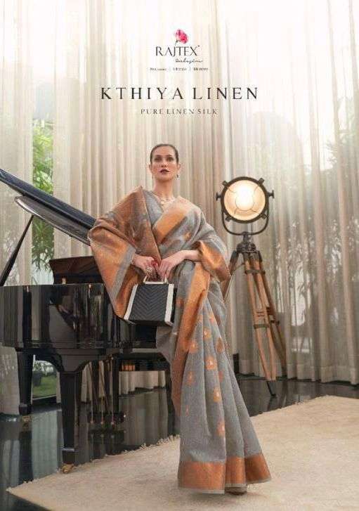 rajtex kthiya linen serie 244001-244006 pure linen weaving saree