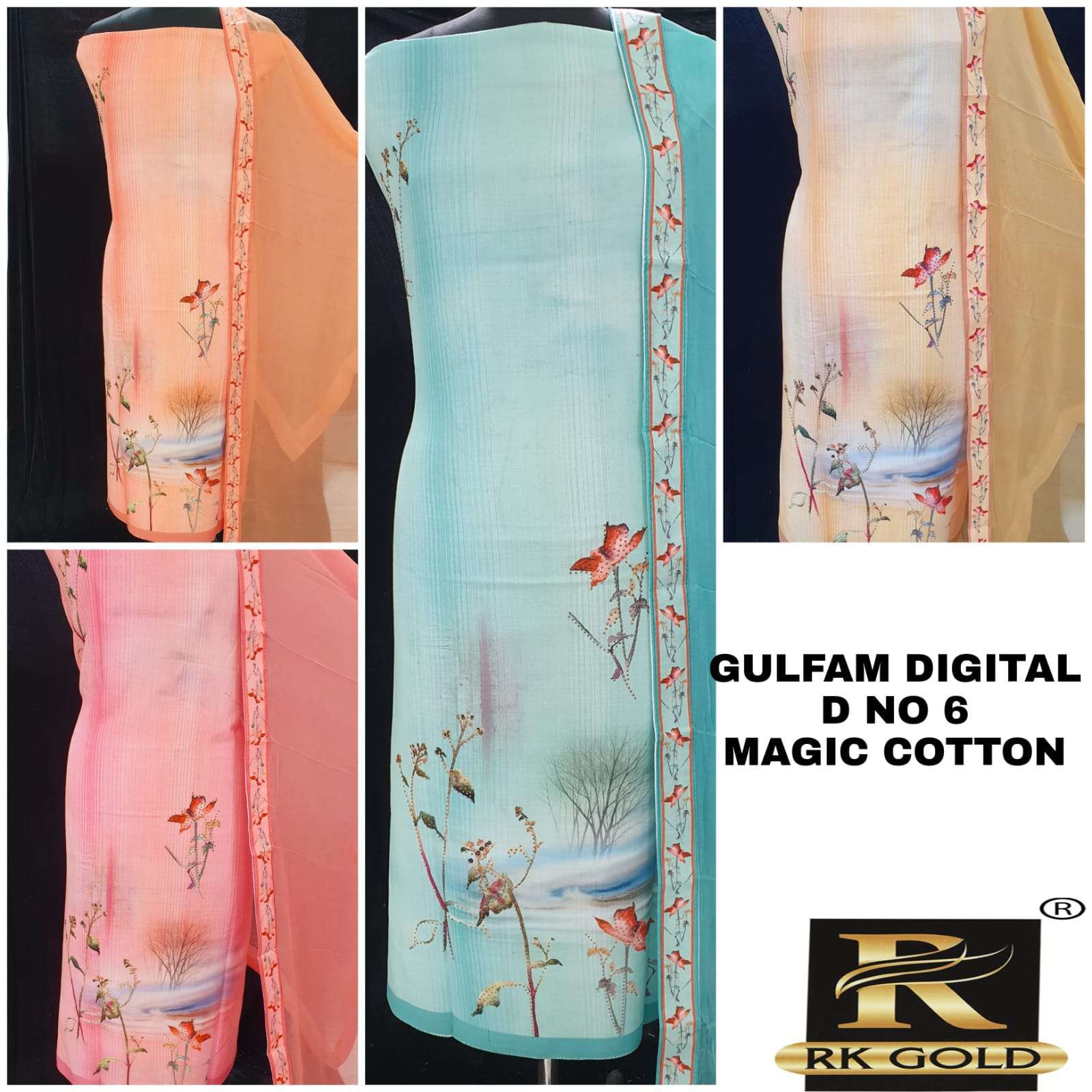 rk gold gulfam Pure Cotton Slub Digital Print suit
