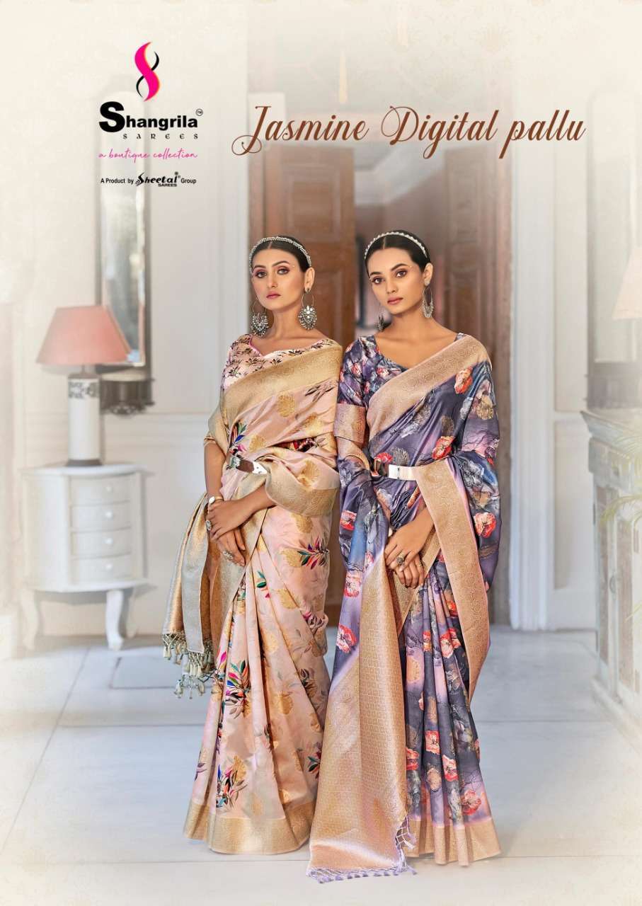 shangrila jasmine digital pallu Jari Rich Pallu Weaving Soft Fabric saree