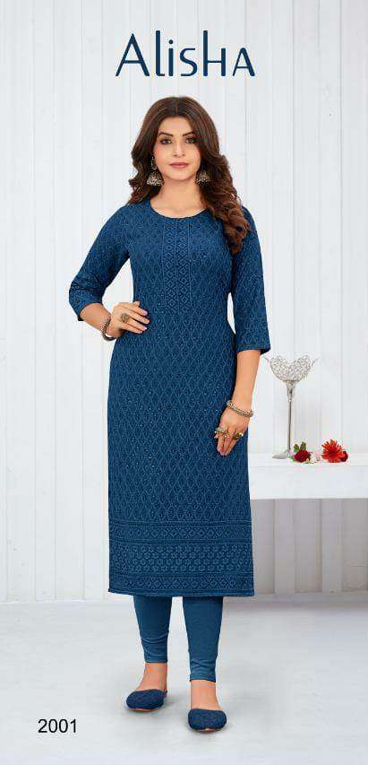 Starlink alisha series 2001-2012 rayon kurti with schiffli work 