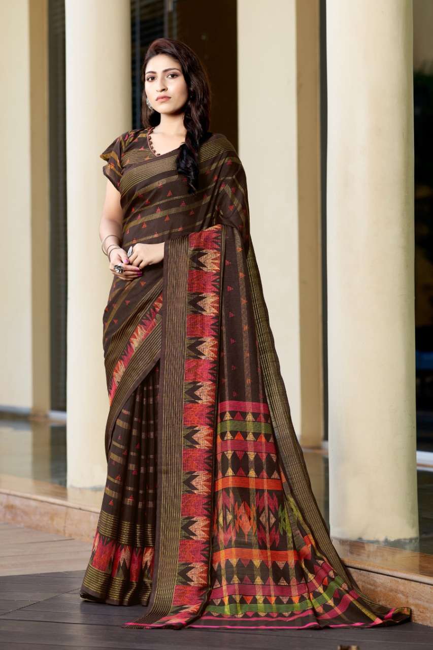 TRISHA DESIGNER SUPER SOFT LINEN SILK PRINTED SAREE 