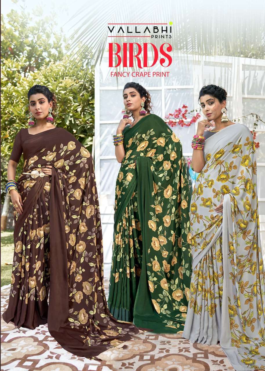 vallabhi birds series 15251-15258 fancy crape saree