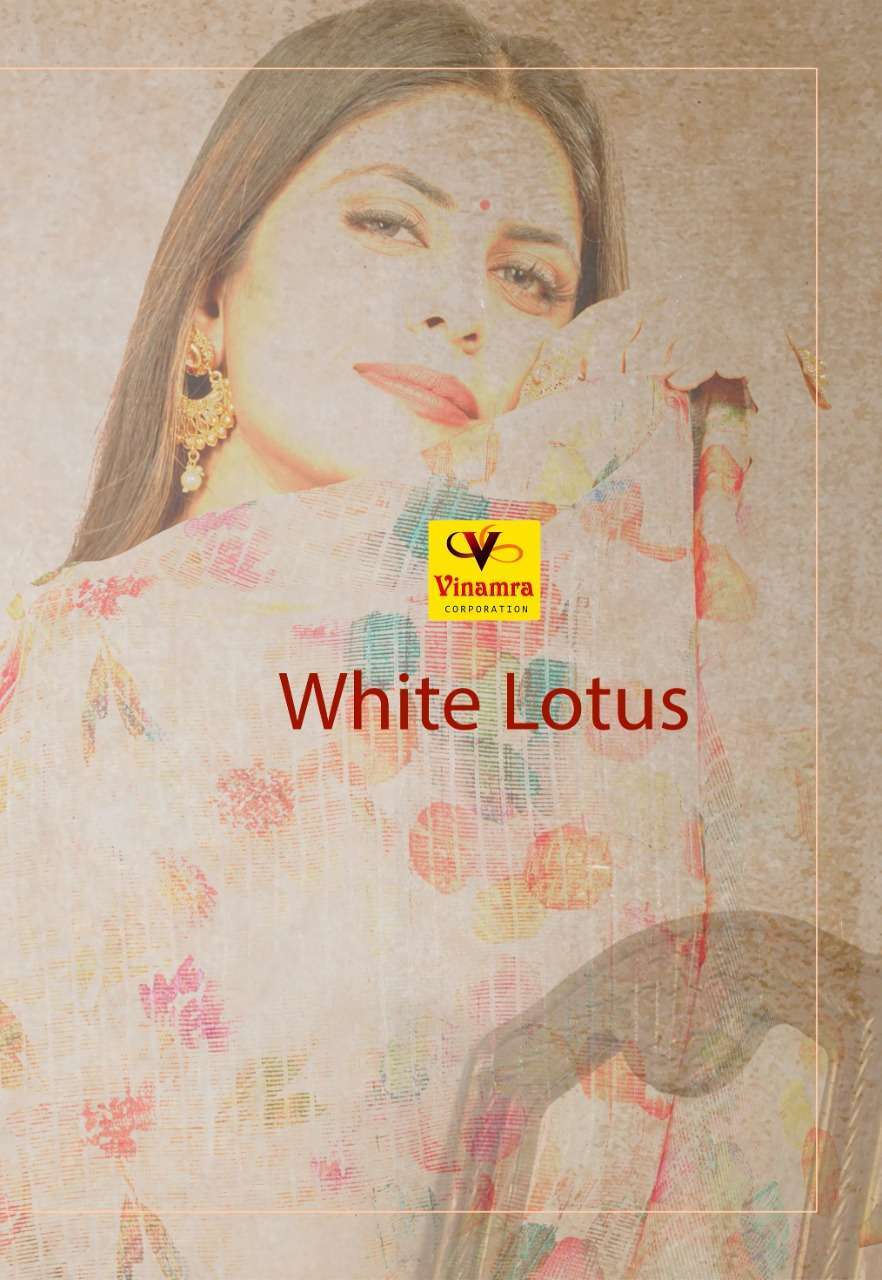 vinamra white lotus vol 1 series 701-706 cotton saree