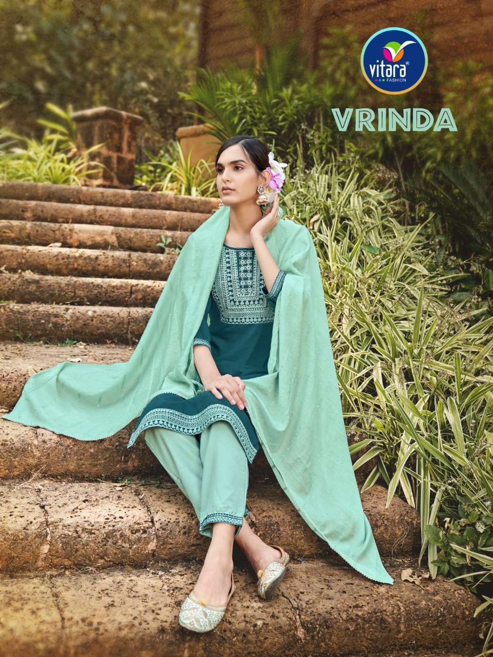 vitara vrinda series 1001-1004 pure chinon readymade suit 