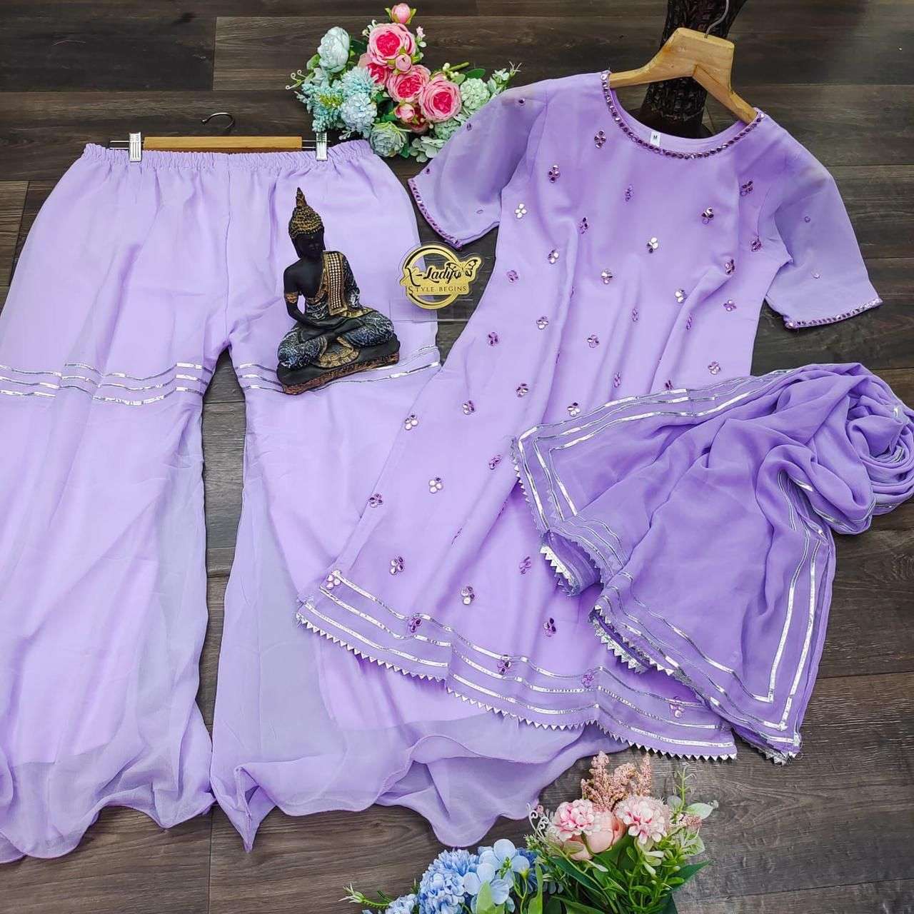 X-LADY LAVENDER DESIGNER FAUX GEORGETTE SUIT 