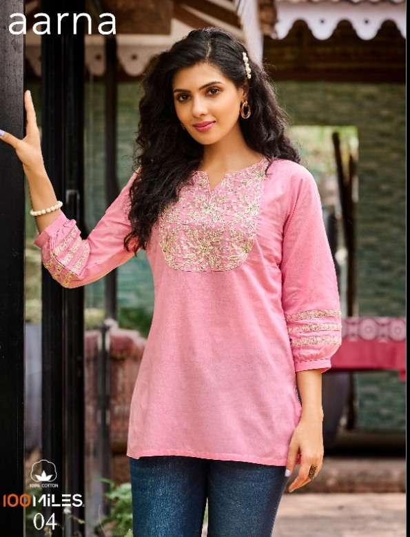100 miles aarna series 01-04 Pure cotton tops with fancy lucknowi embroidery