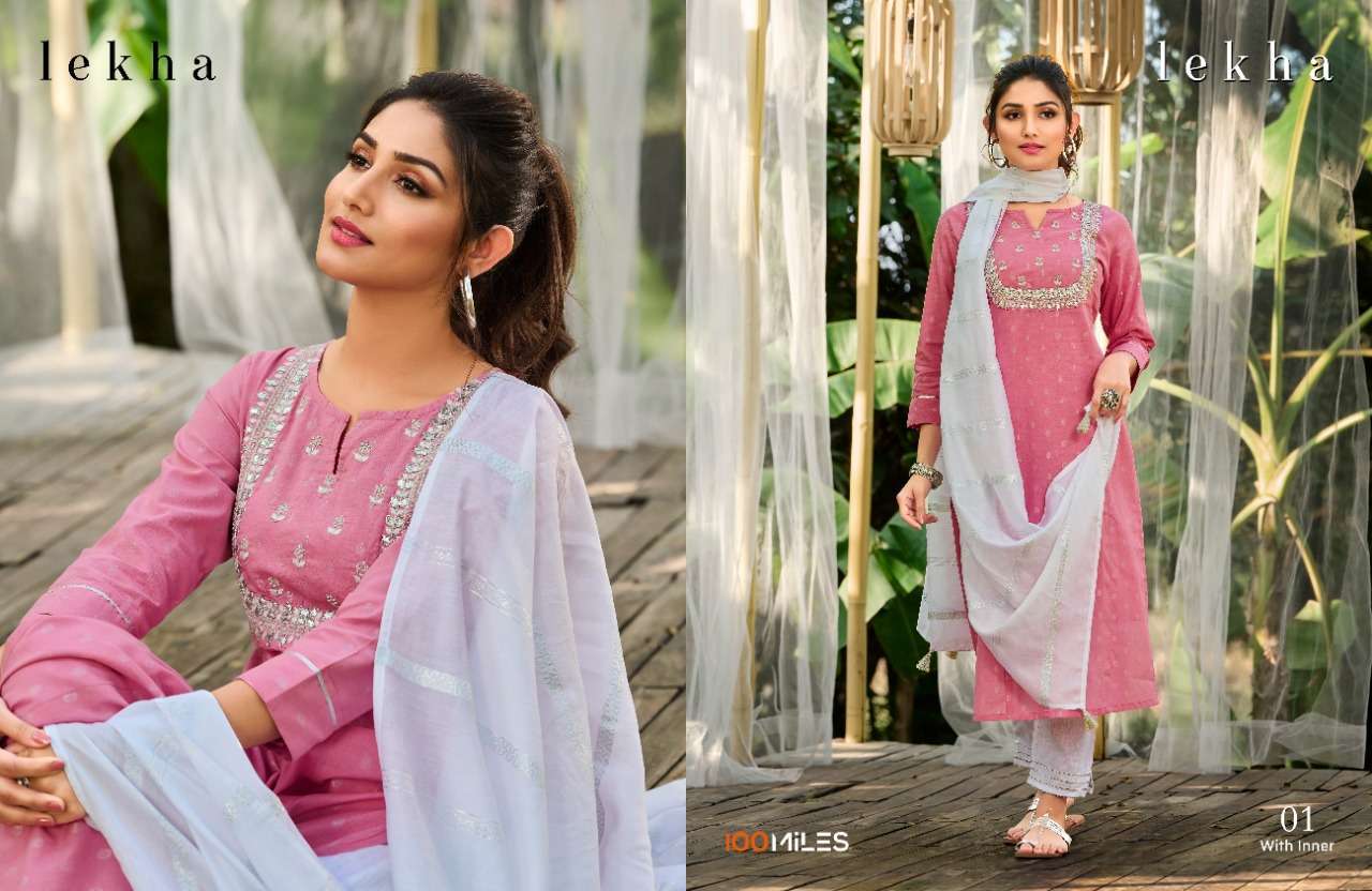 100 miles lekha series 01-04 cotton hand work readymade suit