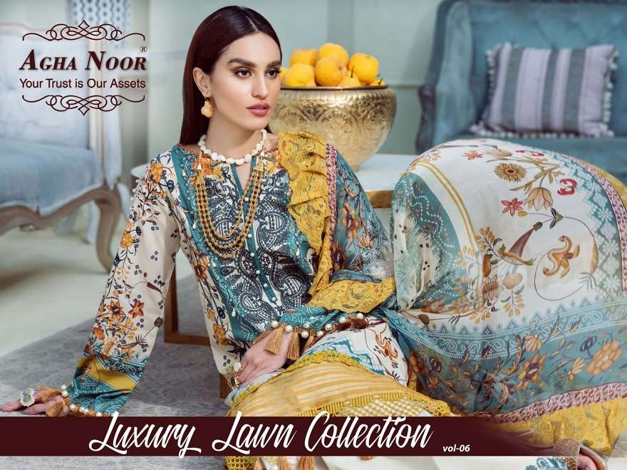 Agha Noor Luxury Lawn Collection Vol-6 series 2051-2056 lawn cotton suit