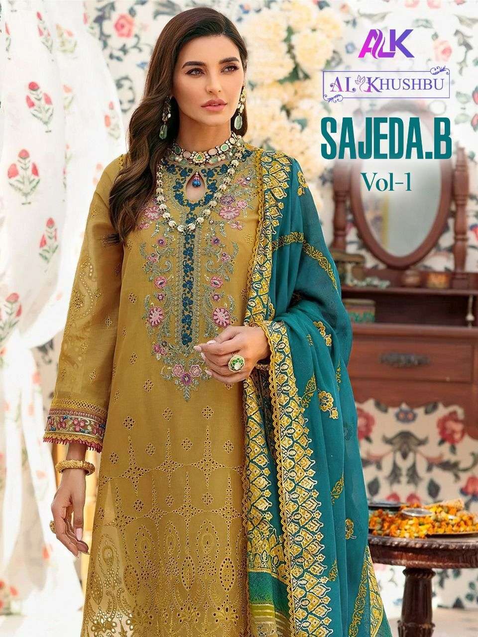 AL KHUSHBU SAJEDA.B VOL 1 DESIGNER PURE CAMBRIC COTTON SUIT 