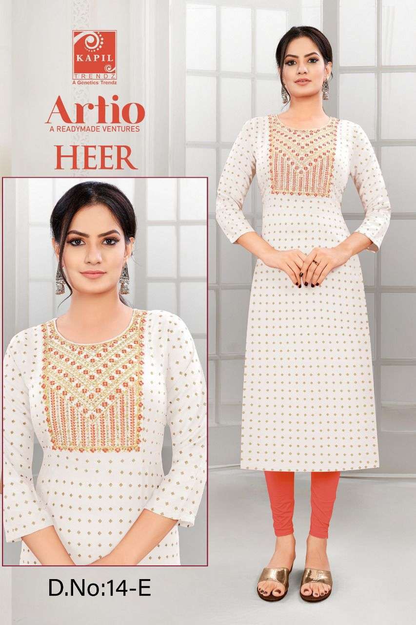 artio heer series 14A-14H heavy rayon kurti with gold print