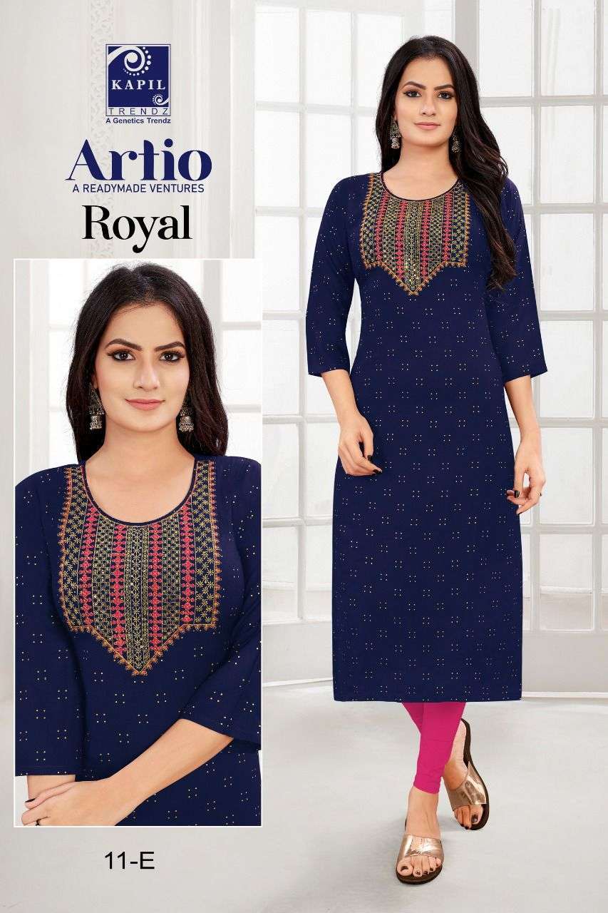 artio royal series 11 heavy rayon kurti with foil gold print 