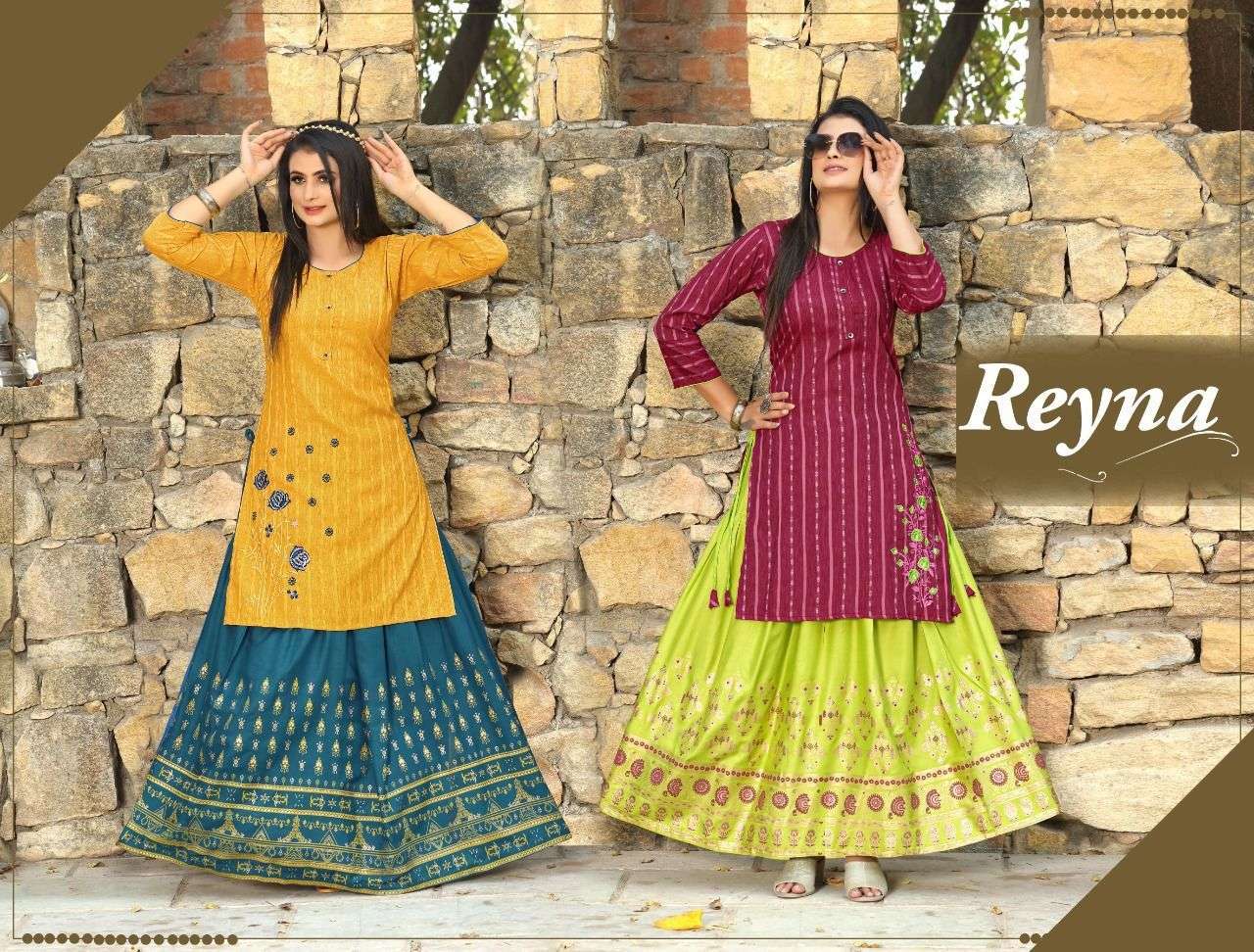 Beauty queen Reyna series 801-808 17 kg rayon kurti with skirt