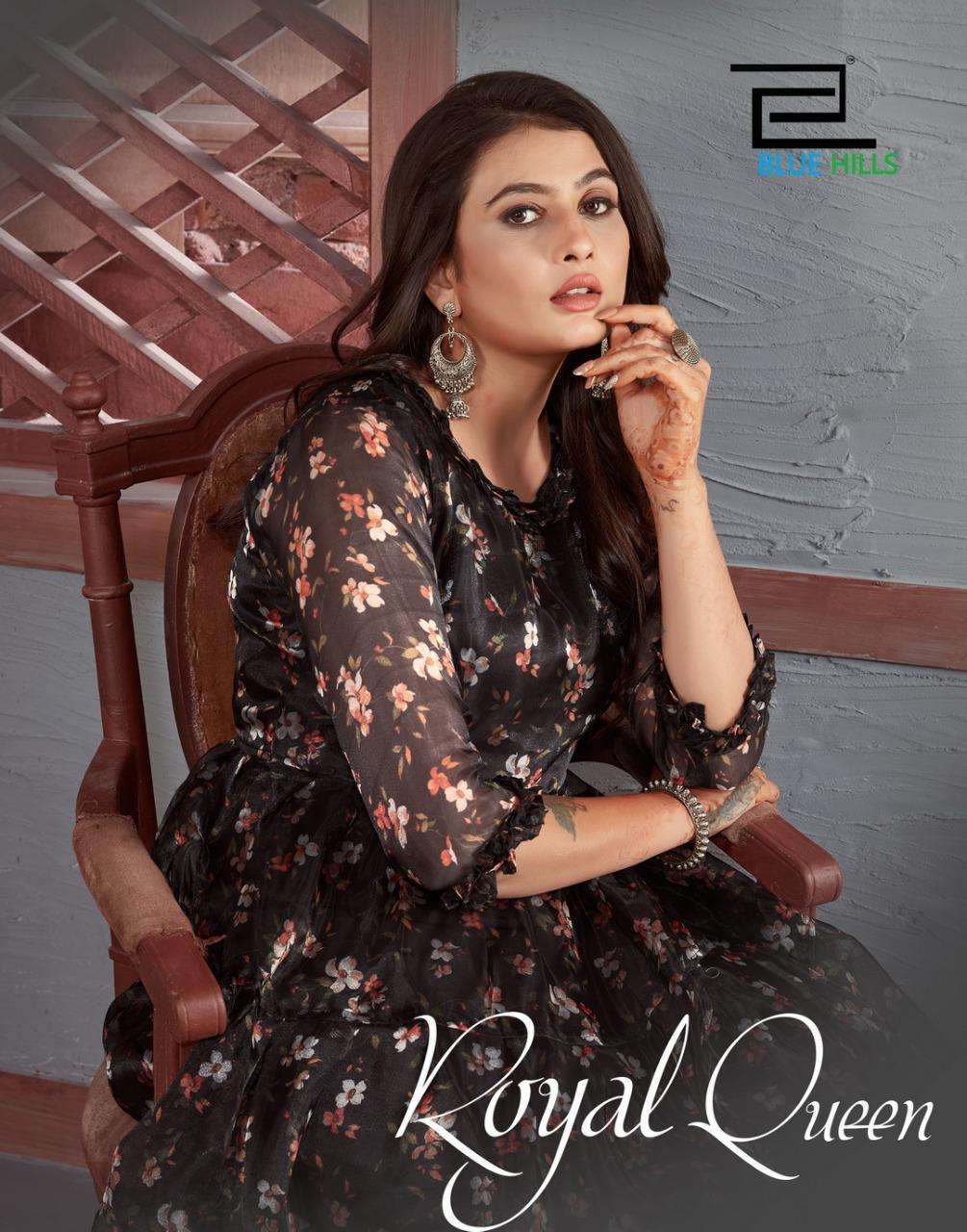 blue hills royal queen series 1001-1004 organza print kurti 