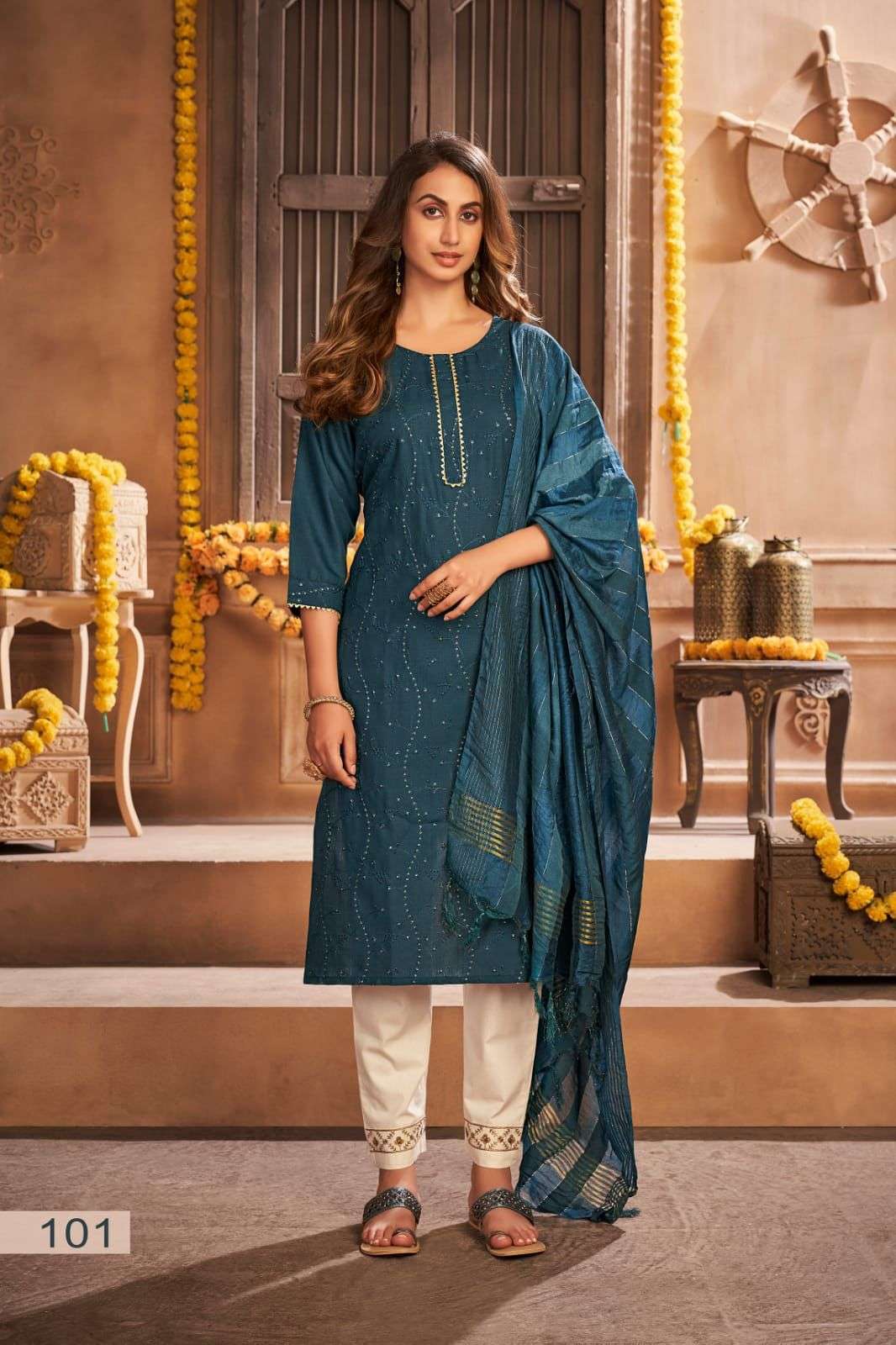 BLUE HILLS WEDDING SPECIAL DESIGNER HEAVY COTTON SLUB READYMADE SUIT 