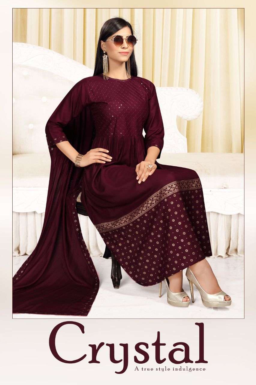 crystal series 7372 Heavy Rayon frock style kurti with dupatta