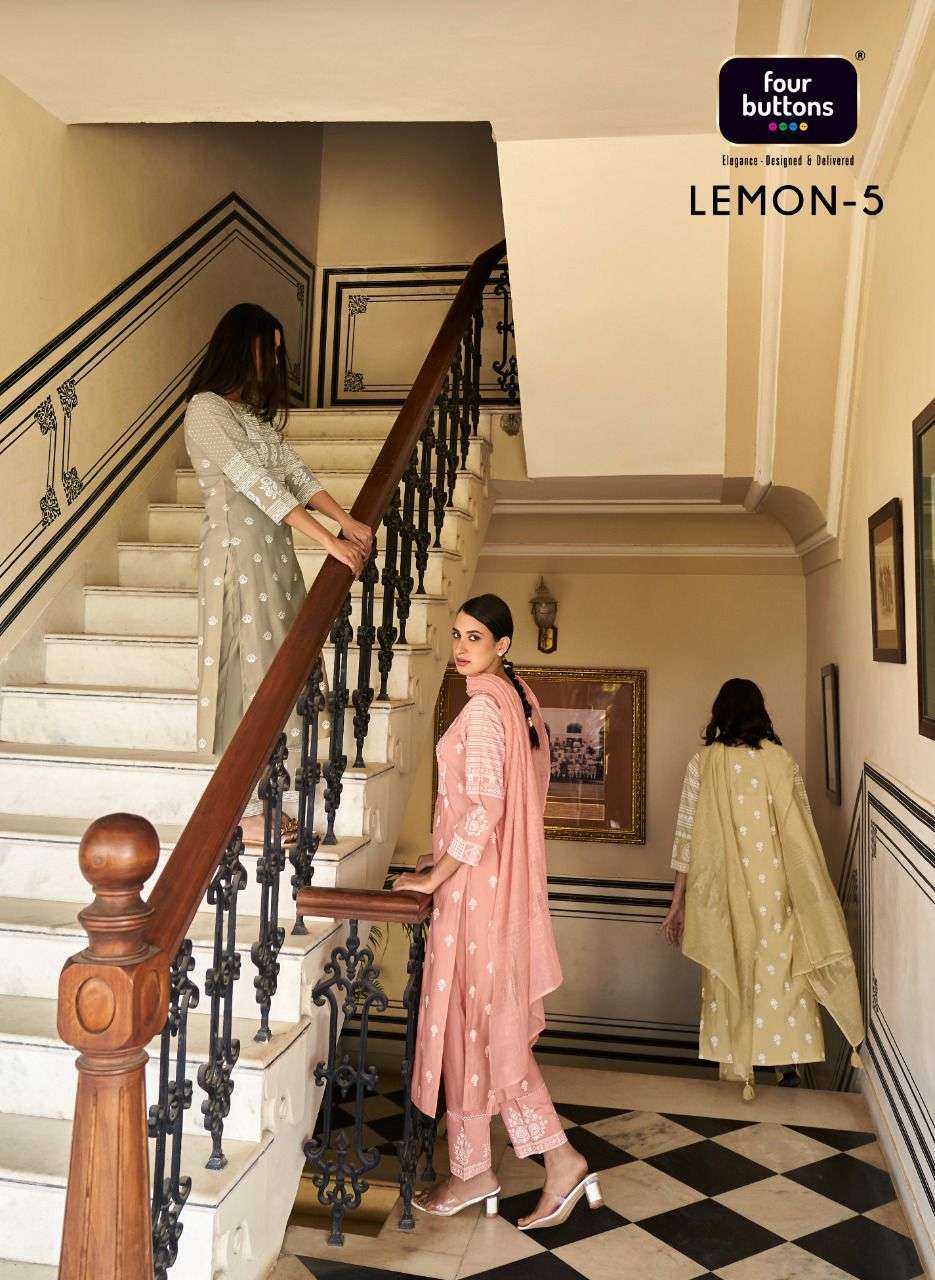 four buttons lemon vol 5 series 1901-1906 modal chanderi silk readymade suit 