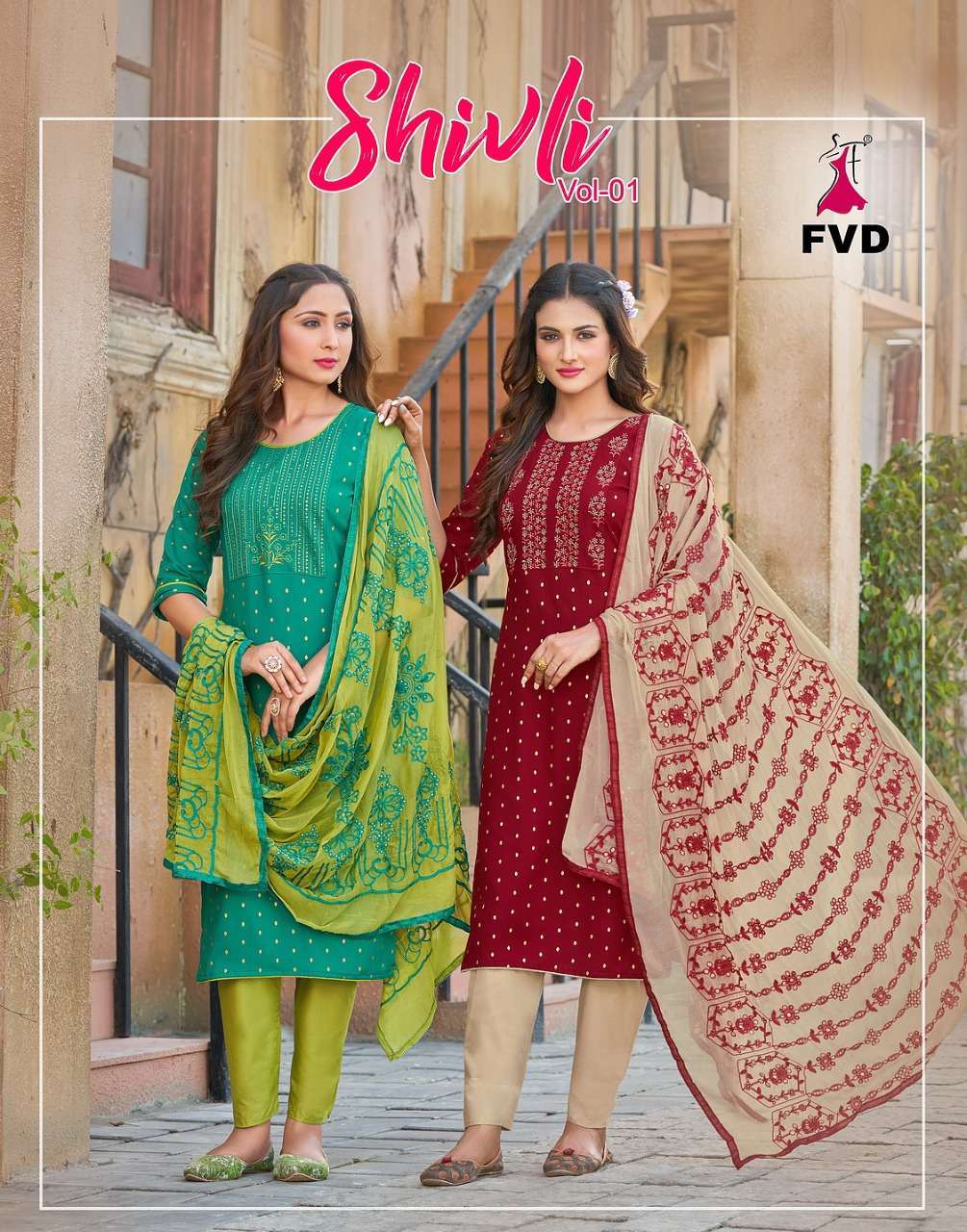 fvd shivli series 1001-1006 14 kg rayon readymade suit 