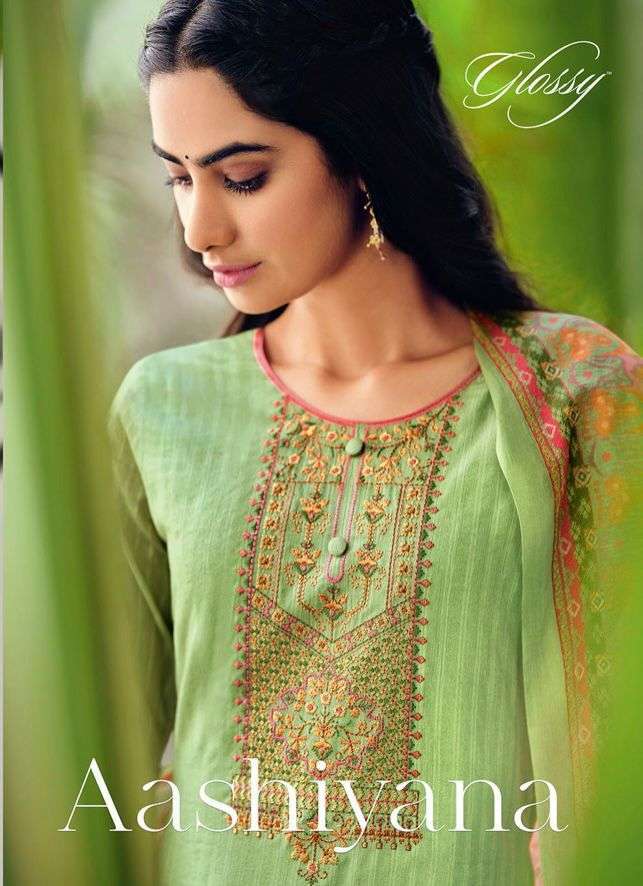 glossy aashiyana series 5004-5009 pure cotton suit 