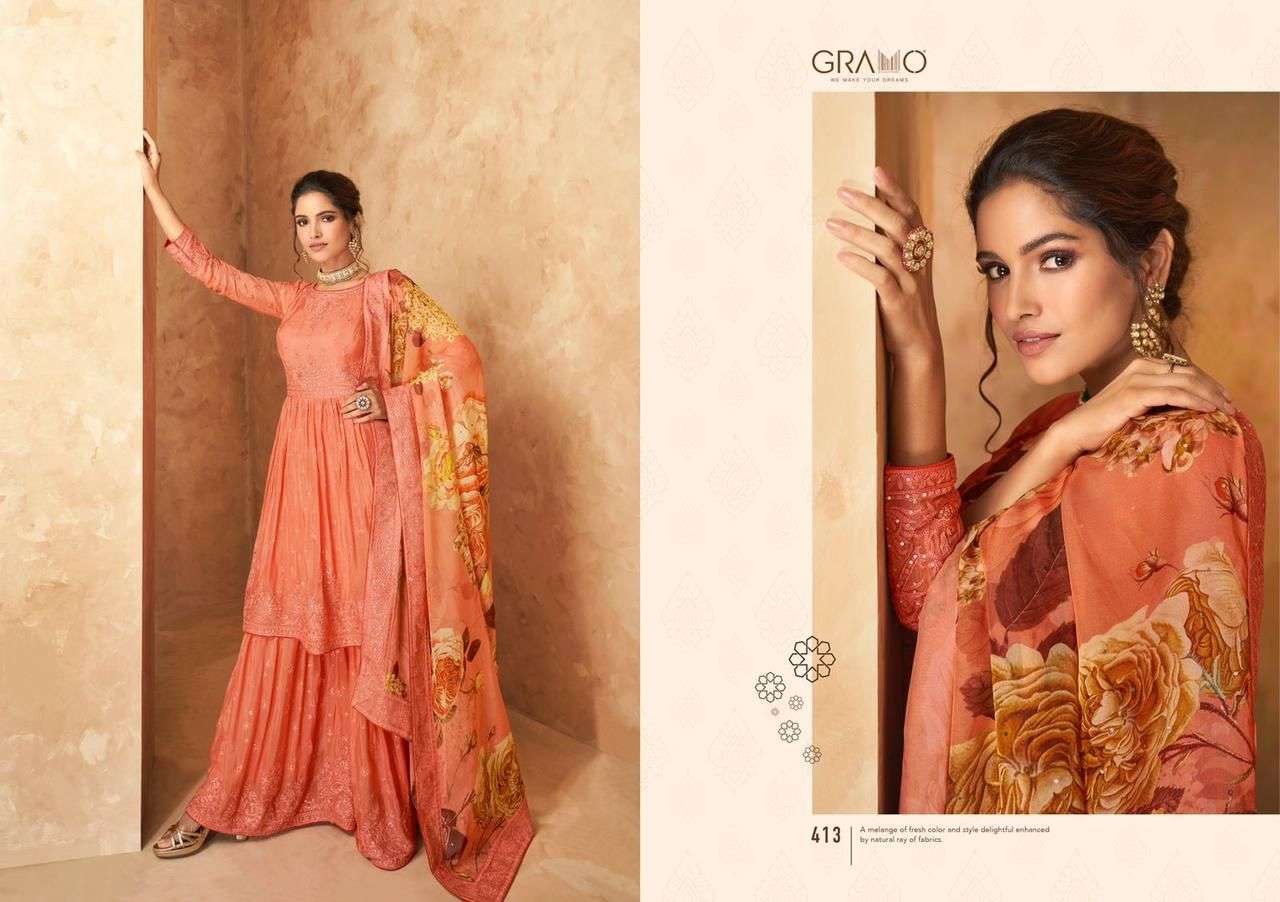 GRAMO NAVABI VOL 2 DESIGNER HEAVY AIRTEX FAUX GEORGETTE SUIT 