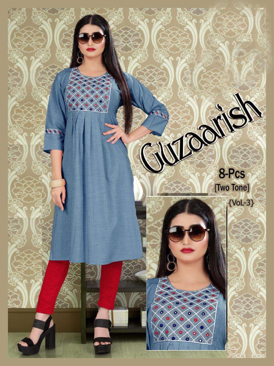 guzaarish vol 3 series 01-08 rayon two tone kurti 