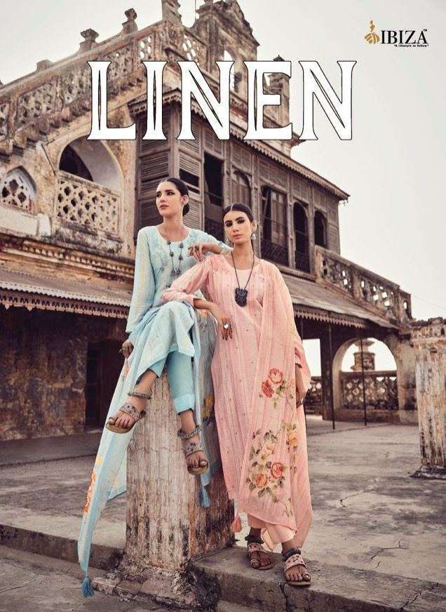 ibiza linen series 11228-11235 pure linen cotton digital print suit 
