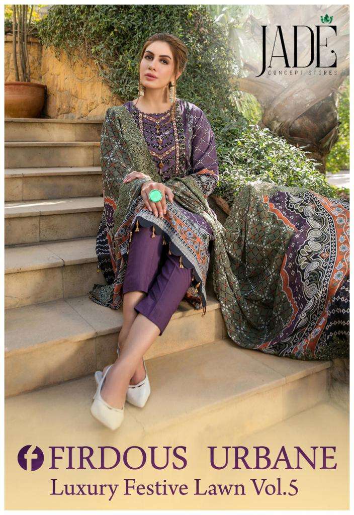 Jade Firdous Urbane Vol-5  Luxury Festive Lawn series 41-46 heavy cotton suit