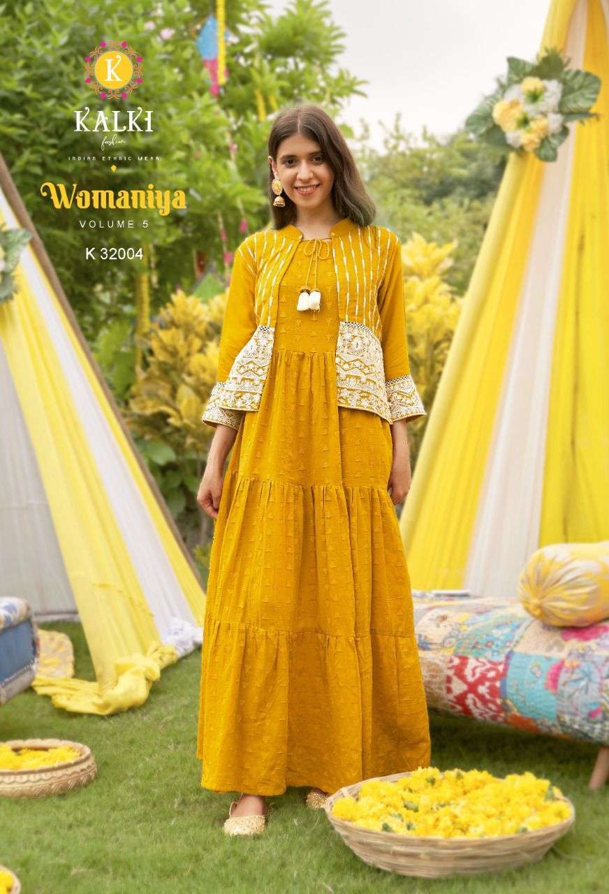 kalki fashion womaniya vol-5 series 32001-32006 lucknowi koti work kurti 