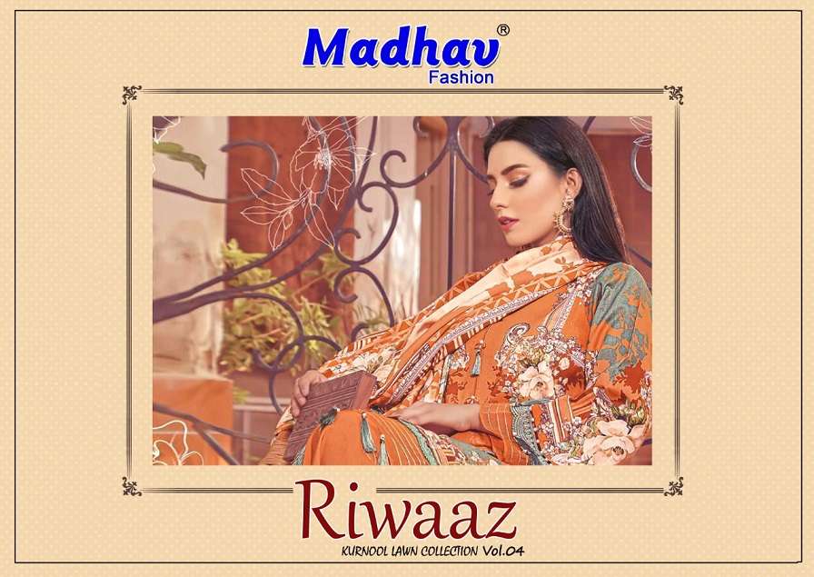 Madhav Riwaaz Vol-4 series 4001-4006 pure lawn cotton suit