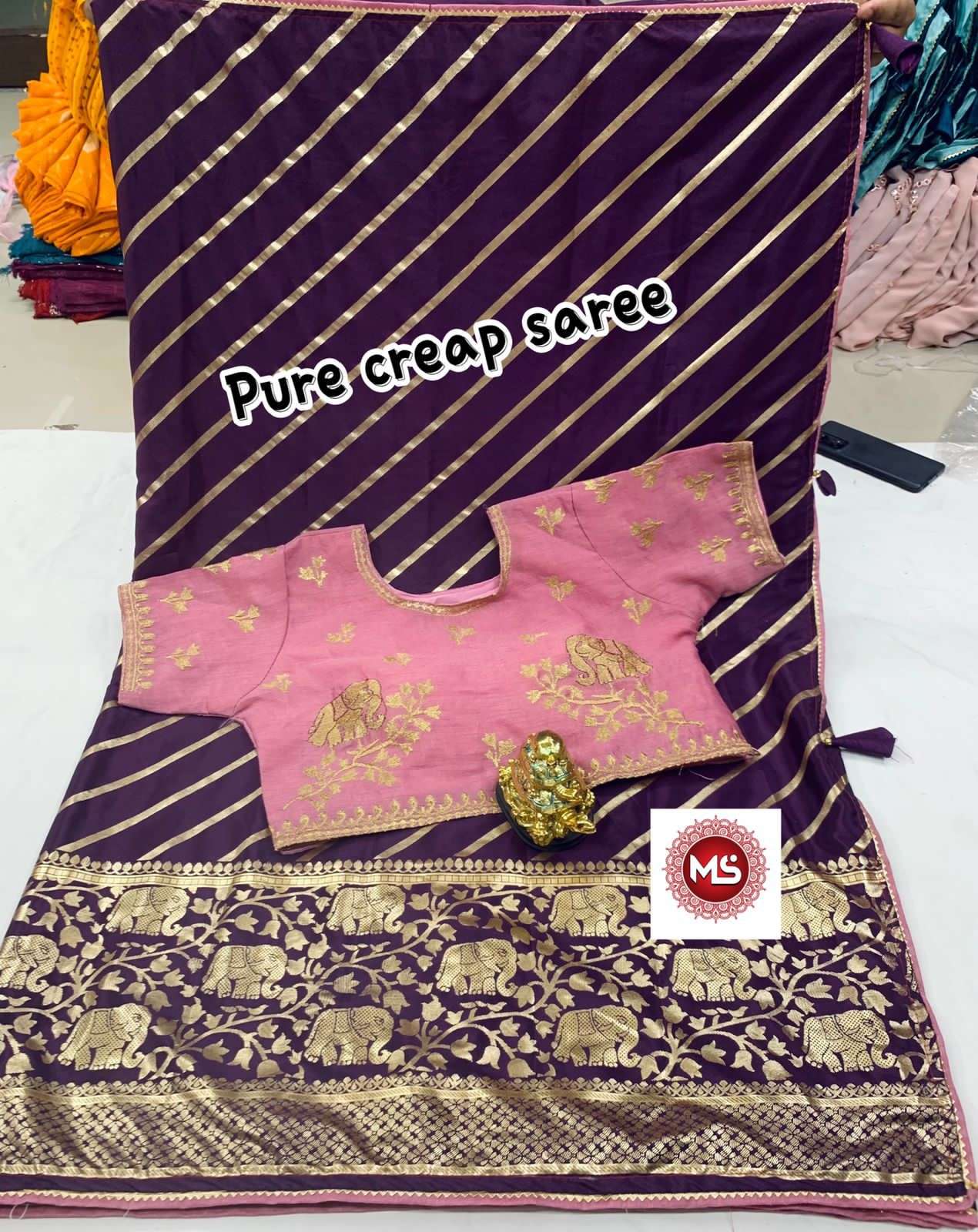 MS CRAPE HATHI DESIGNER HEAVY CRAPE SILK SAREE 