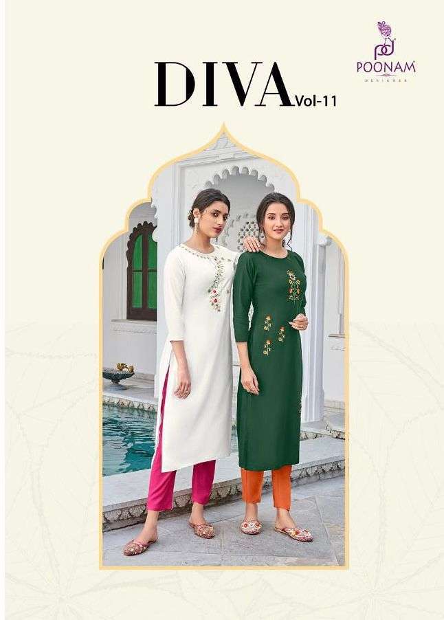 poonam diva vol 11 series 1101-1106 17 kg pure rayon kurti 