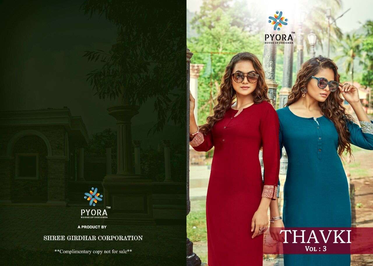 pyora thavki vol 3 series 3001-3006 pure rayon slub kurti