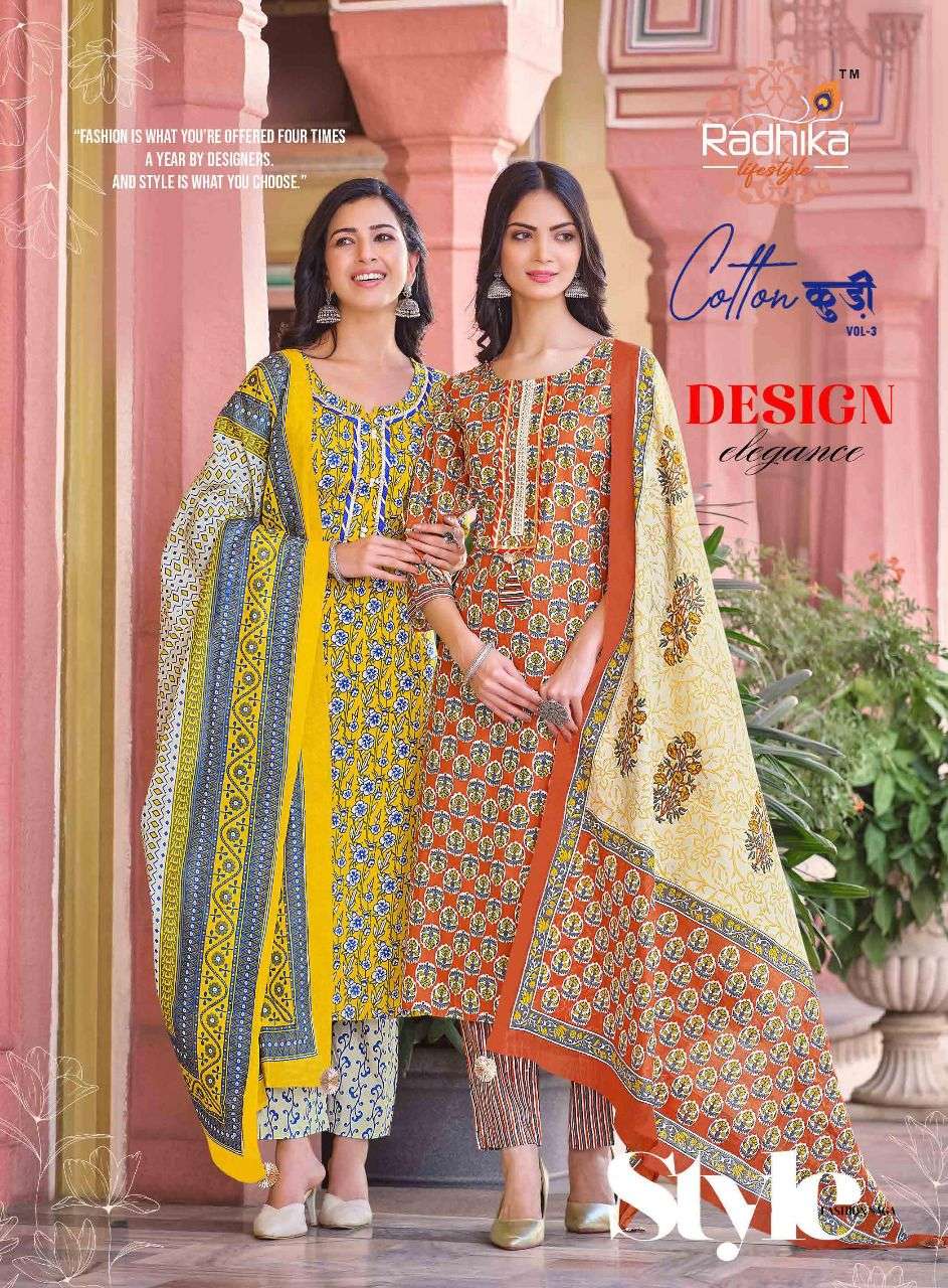 radhika lifestyle cotton kudi vol 3 series 3001-3006 cotton readymade suit 