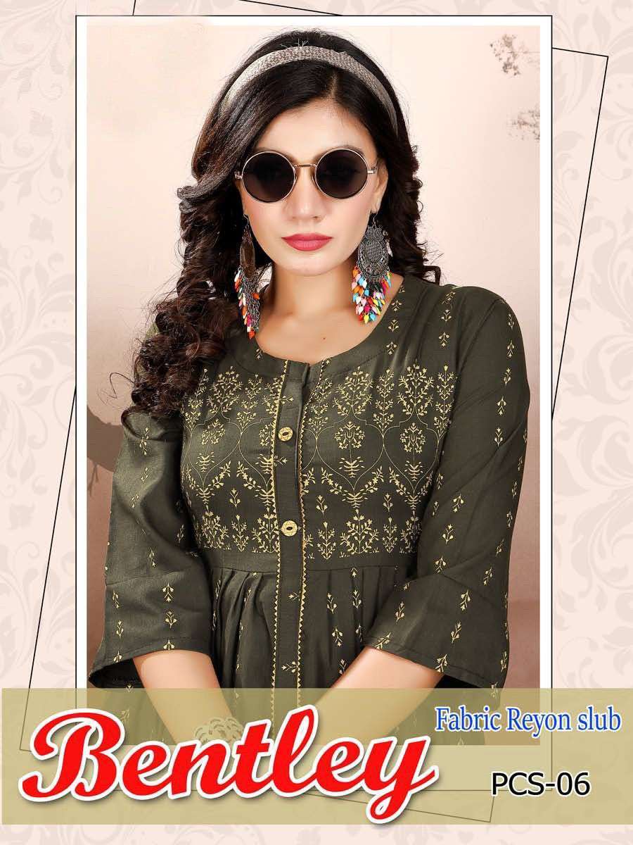 riyaa bentley series 1001-1006 heavy rayon slub gold print kurti 