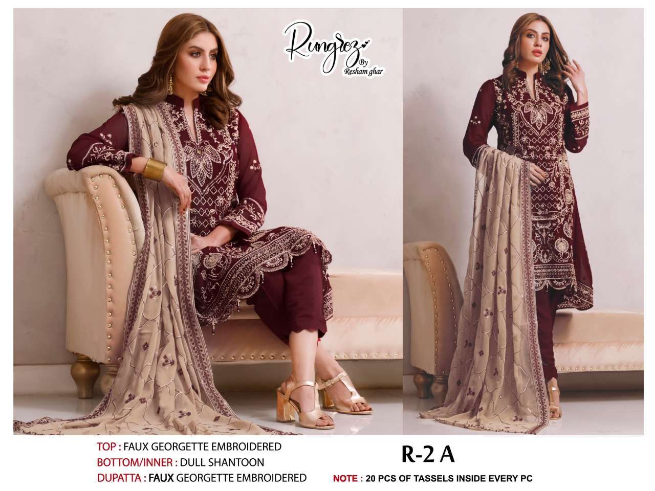 rungrez reshamghar R-2 georgette with heavy embroidery suit