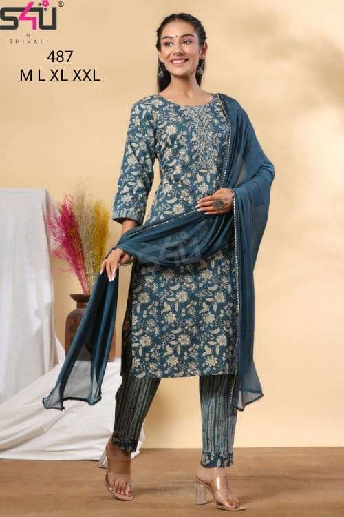 s4u 487 design combo set of readymade top bottom with dupatta