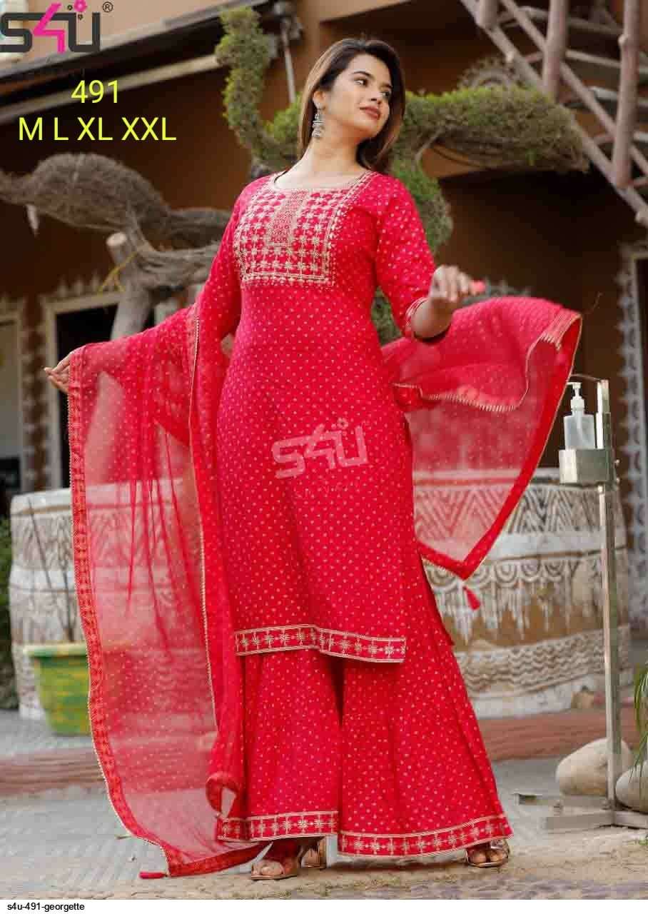 s4u 491 design fancy combo set of kurti with bottom and dupatta