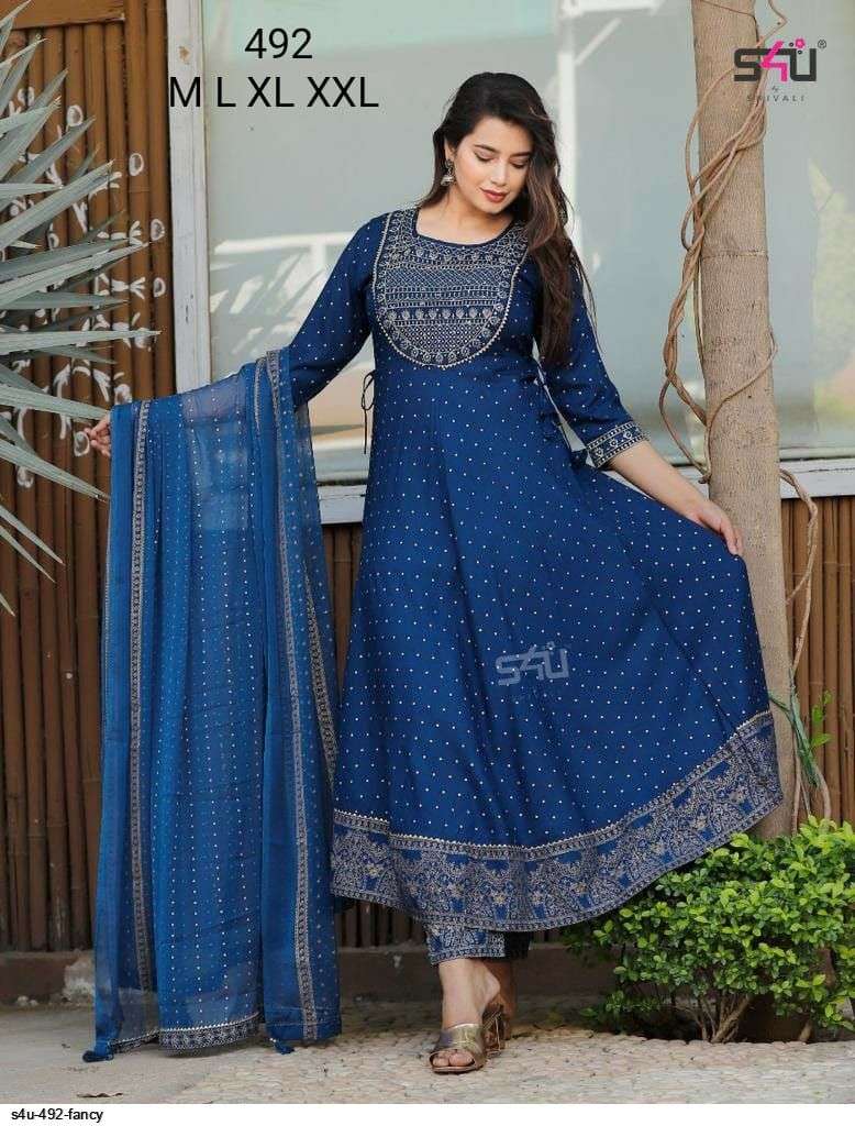 s4u 492 design party wear combo set of anarkali suit