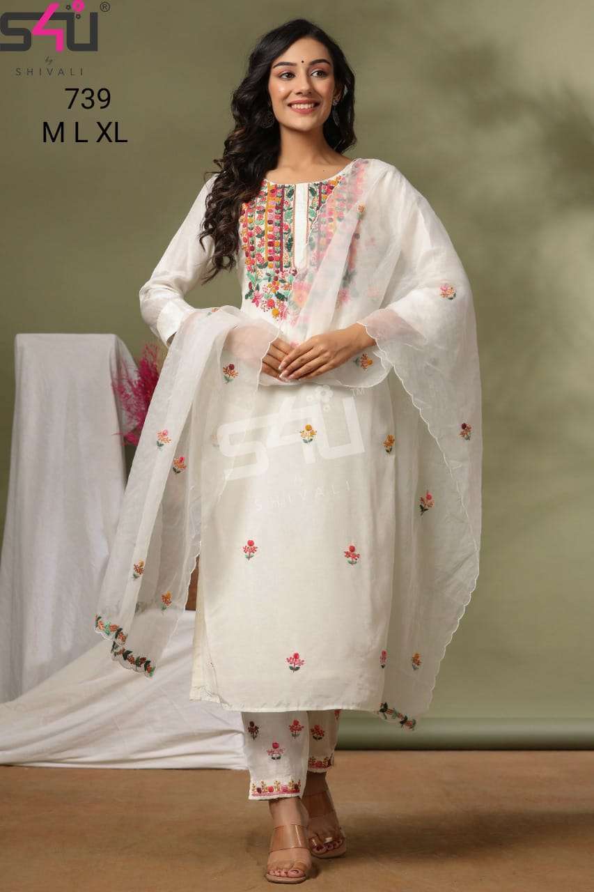 s4u 739 design combo set of white embroidery readymade dress