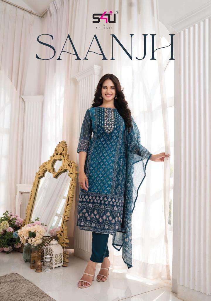 s4u saanjh series 101-106 chanderi printed readymade suit