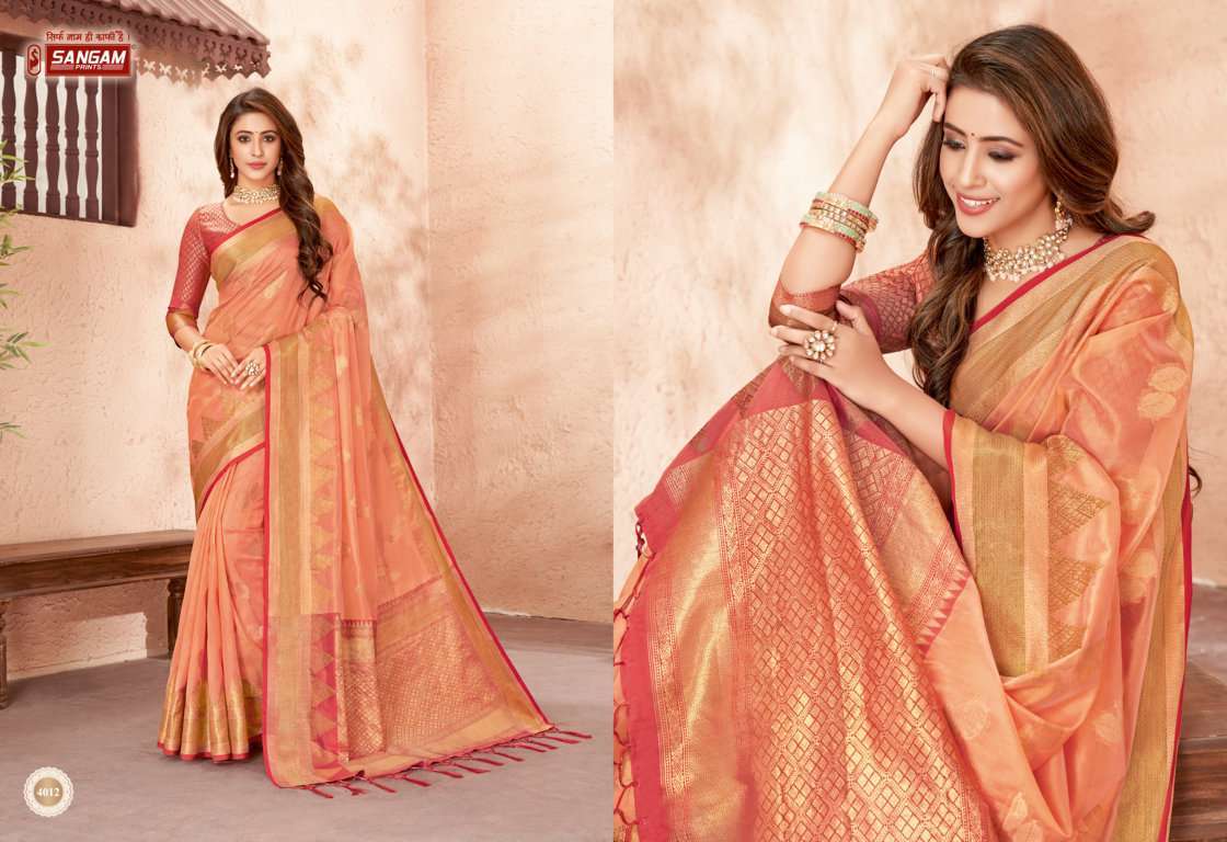 sangam prints jhalak series 4007-4012 Organza saree with Tassels at pallu