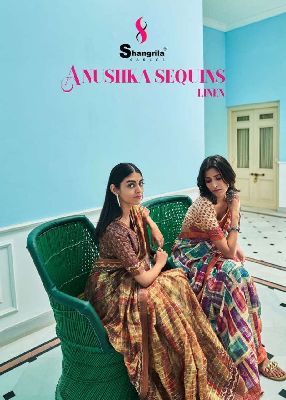 shangrila Anushka sequins linen series 70601-70608 weaving saree