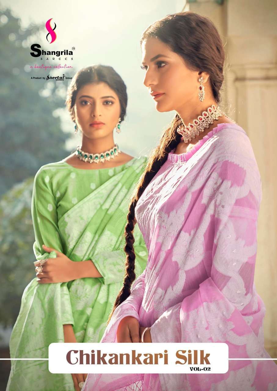 Shangrila Chikankari Lucknowi silk vol 2 soft linen saree 