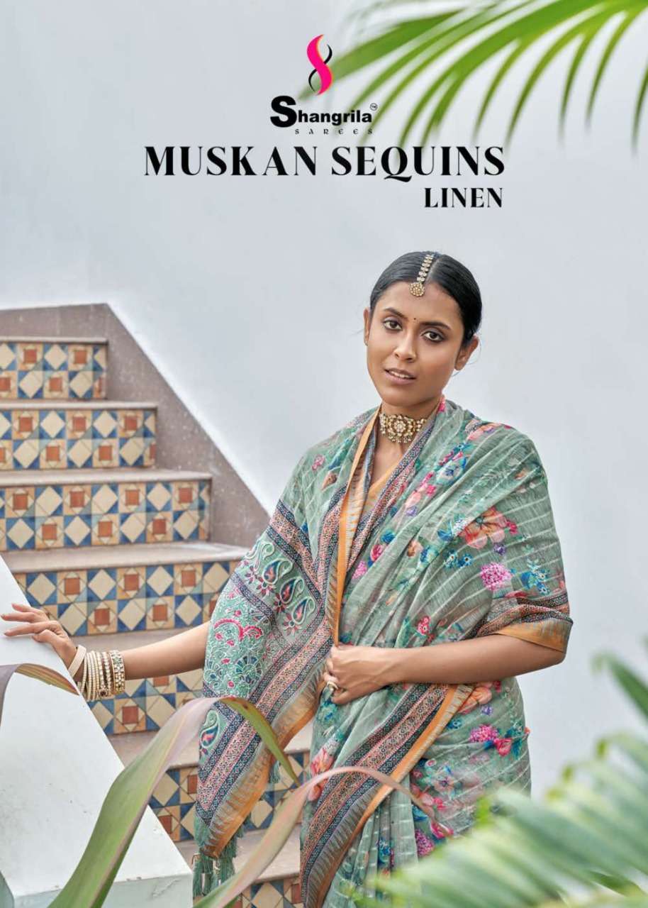 shangrila muskan sequins linen series 70571-70578 pure linen saree