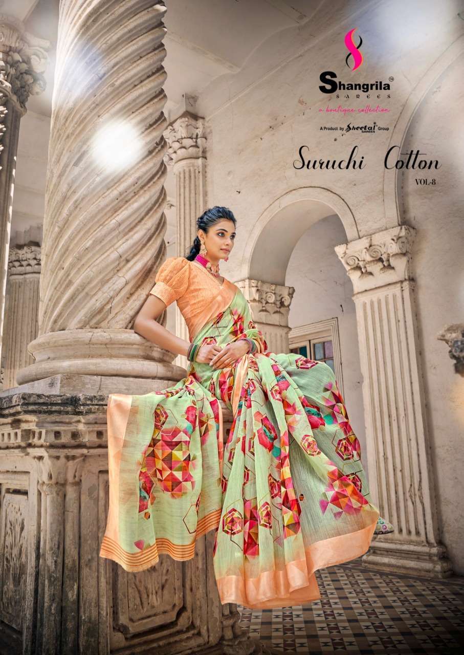 shangrila New Suruchi Cotton vol 8 linen cotton saree